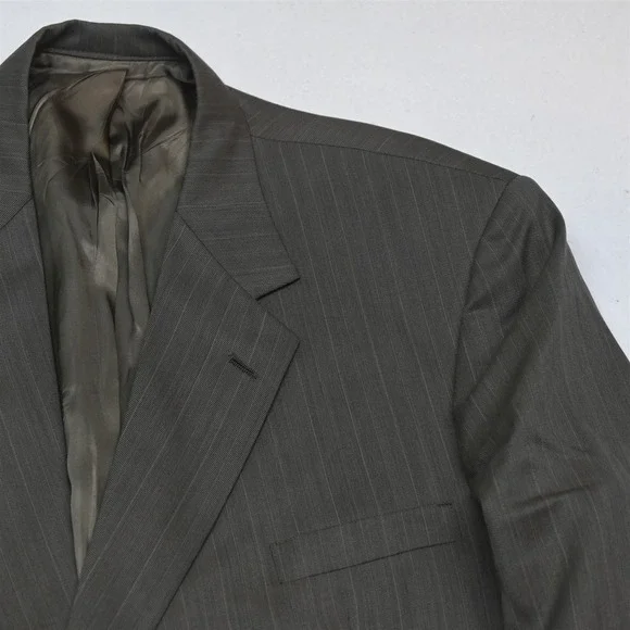 Vtg USA Made 48R 40x32 Tan Brown Striped Wool Mens Jacket Pants Suit
